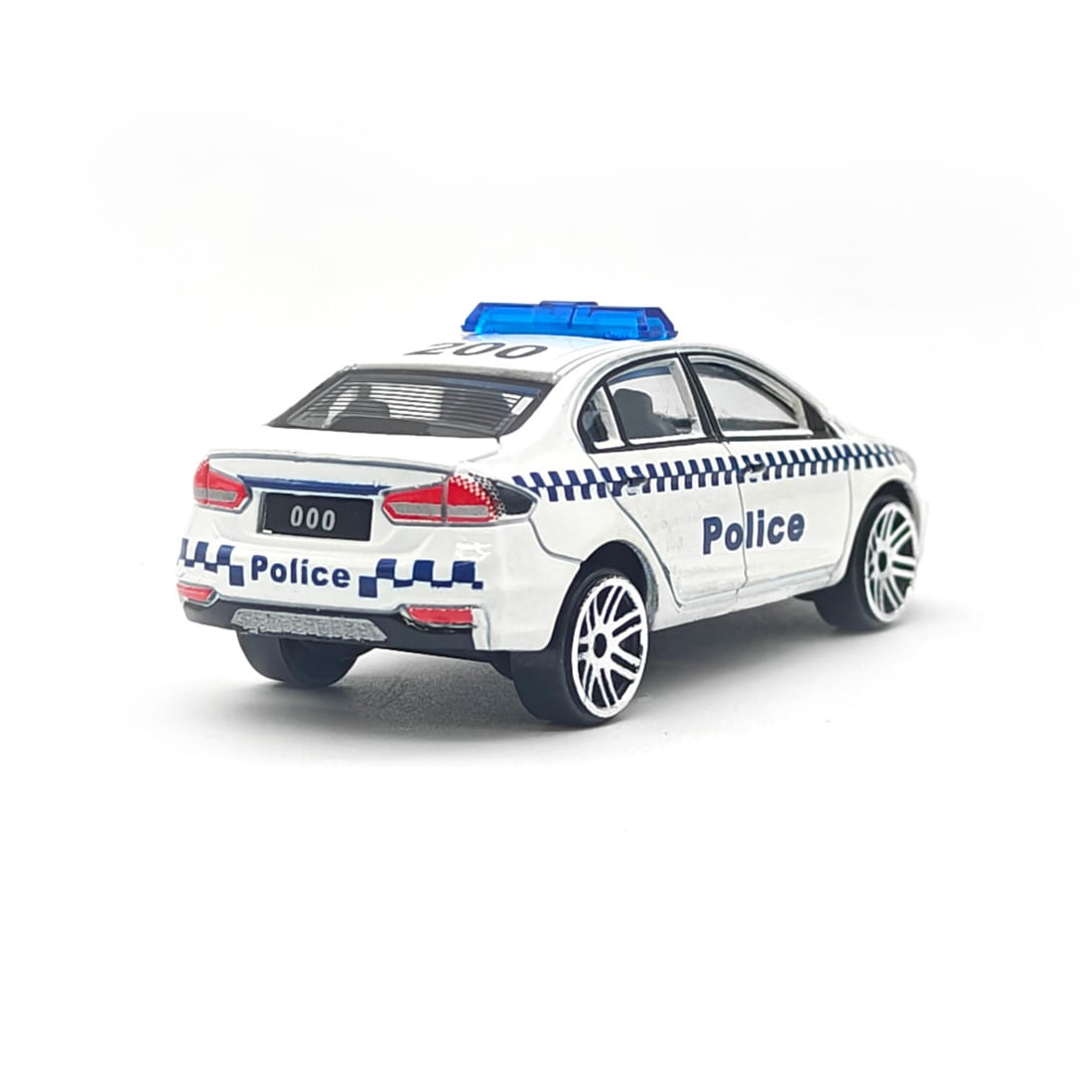 Angled view of the City-EZ series police car displaying the siren bar and smooth free-rolling wheels.