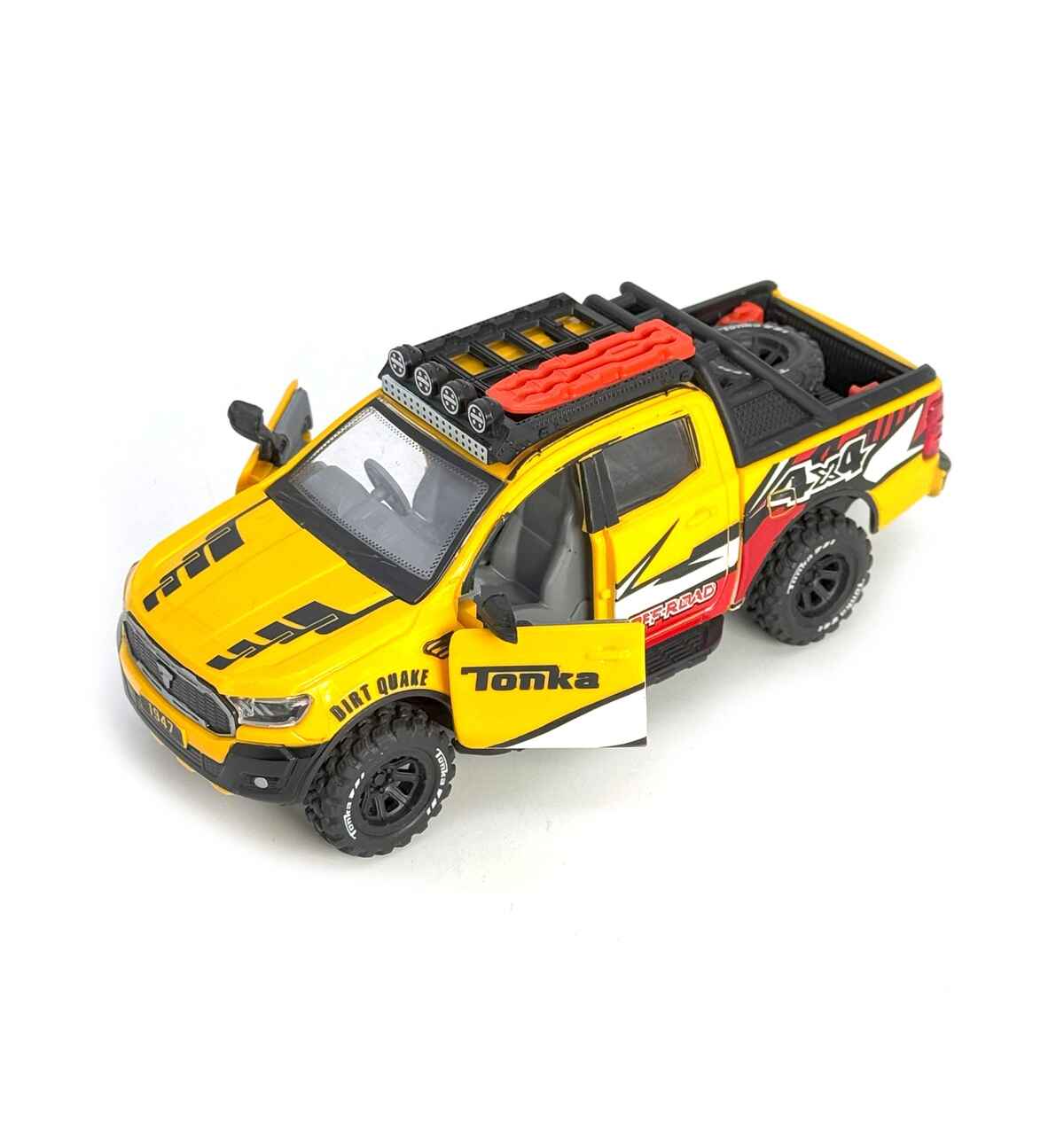 Offer Hunters pull back toy car with openable front doors displaying detailed interior, side steps, and off road body graphics.